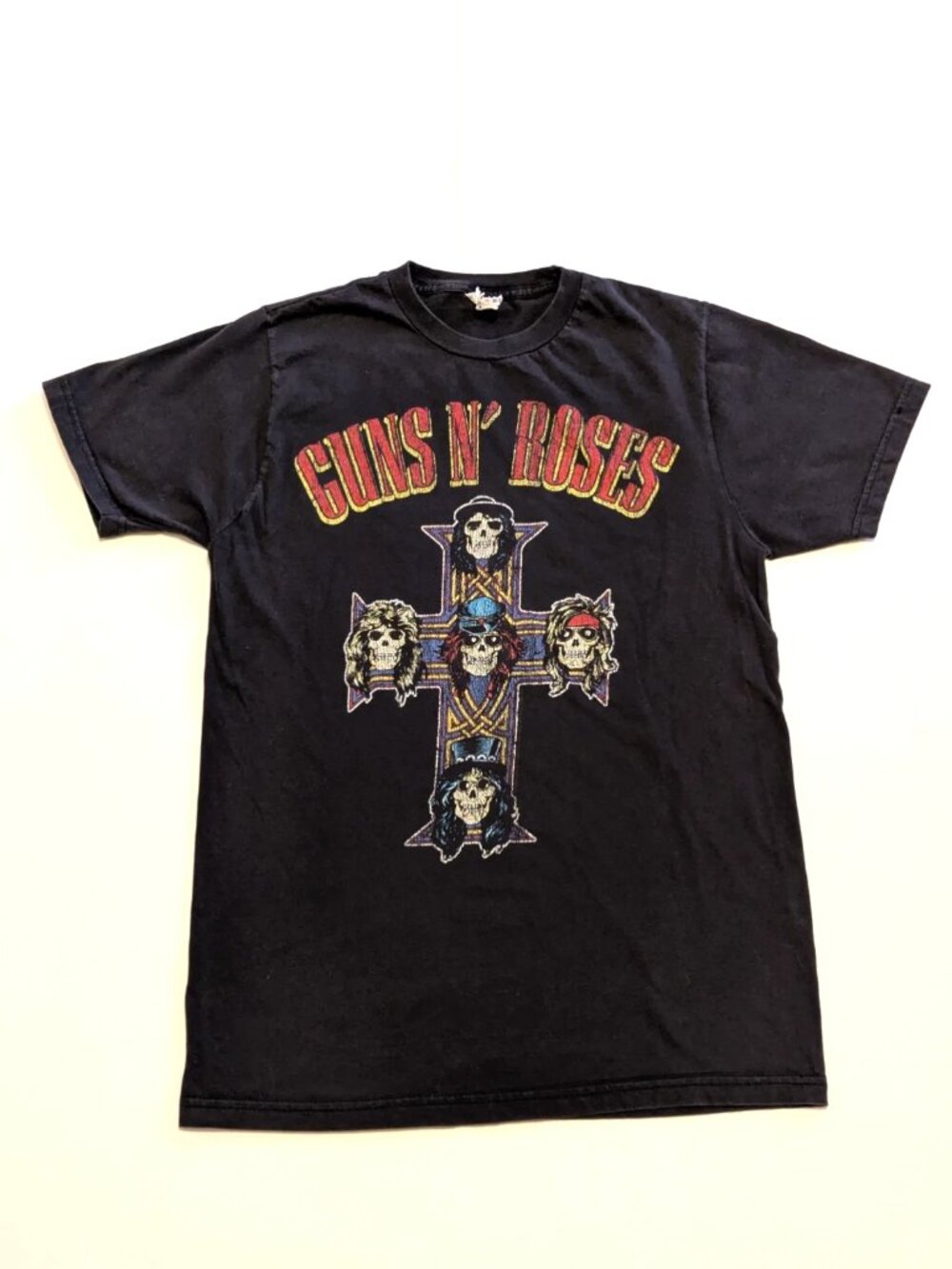 Guns N' Roses Appetite for Destruction cross graphic tee on a Bay Island blank